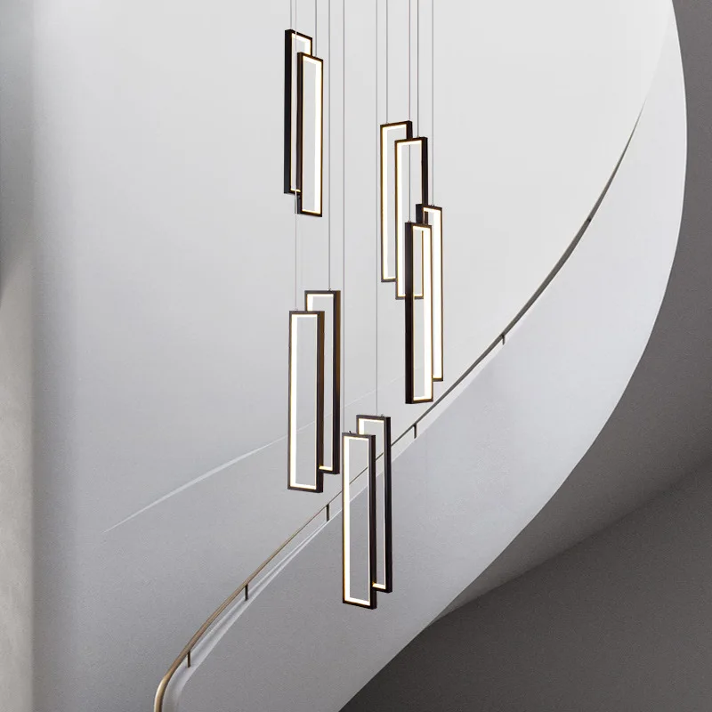

Современная черная прямоугольная светодиодная подвеска, зеркальное украшение для гостиной, зеркальное освещение для лестницы, лофта, виллы