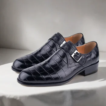 Scarpe eleganti da uomo eleganti con cinturino da monaco, comode, in vera pelle, da indossare ogni giorno, con fibbia casual, abito di lusso di alta qualità 1