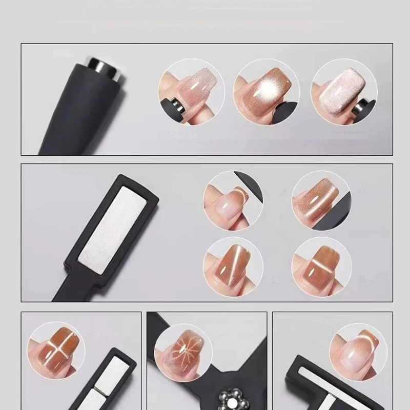 Cat Eye Nail Tool Magnetic Nail Art Tools Magnetic Nail Pen Magnetic Nail Tools Nail Care Tools Upgrade Multifunctional 5IN1 Cat Eye Magnet Stick with Sleeve DIY Cross Line Strip Effect Manicure Tools