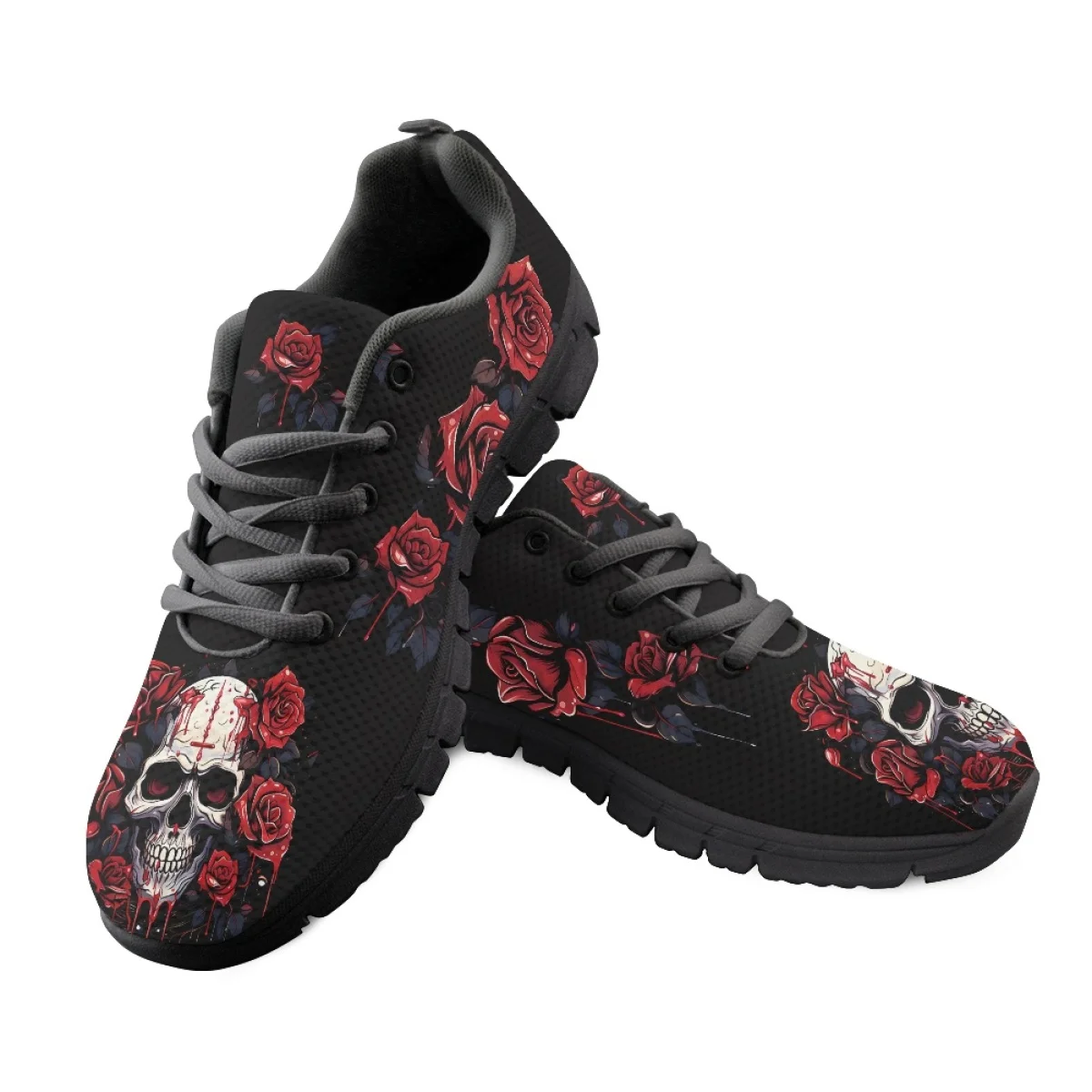 

Mesh Sport Shoes for Women Skull Red Rose Portable Durable Soft Sole Female Female Sneakers Brand Custom Platform Footwear 2023