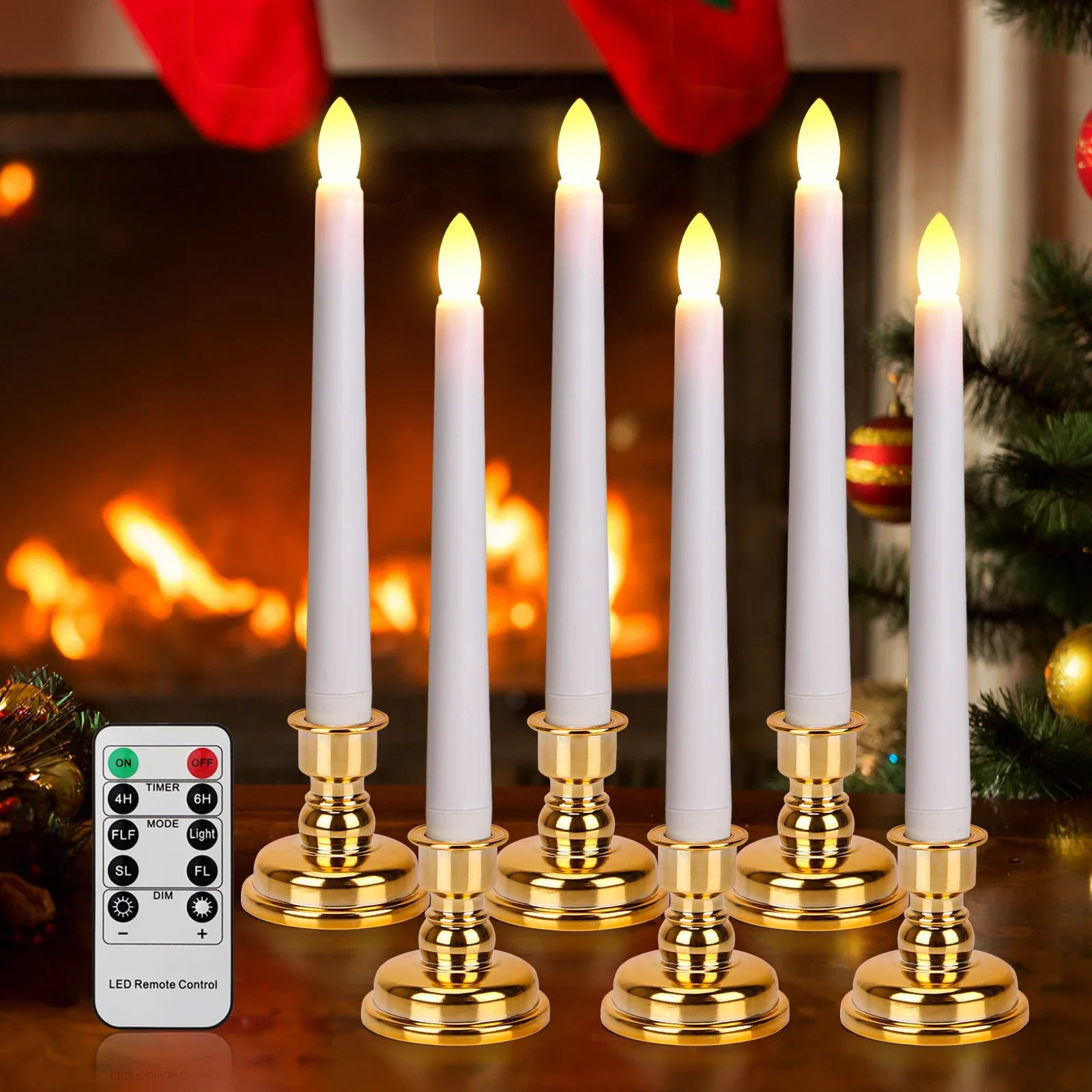 

Operated Of Pack Candlestick&timed With Candle Year Flickering LED Home Remote Decoration 6 Candles Taper Battery New Flameless