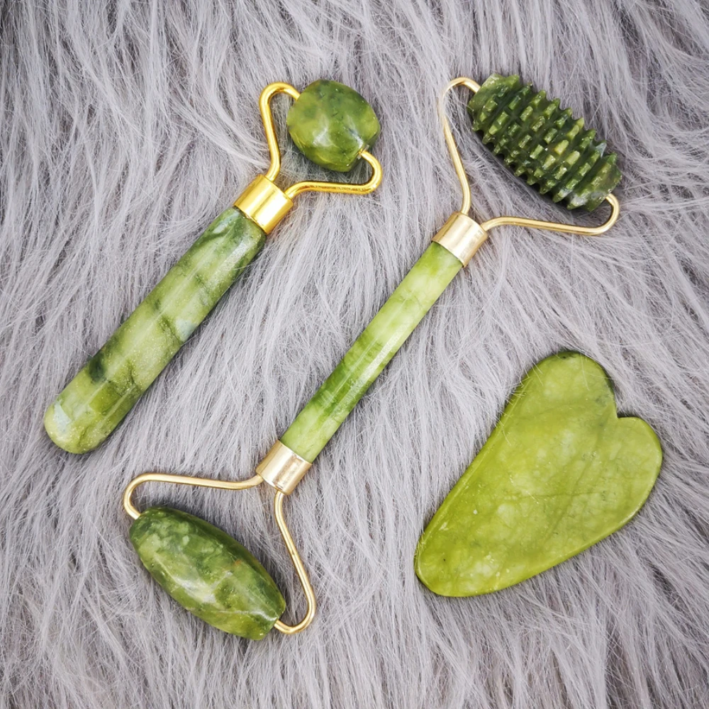 Massaggiatore A Rullo Di Giada Naturale Per Rullo Facciale Gua Sha Jade Stone Massaggiatore Per Il Viso Anti-Rughe Lift Strumenti Per La Cura Della Pe