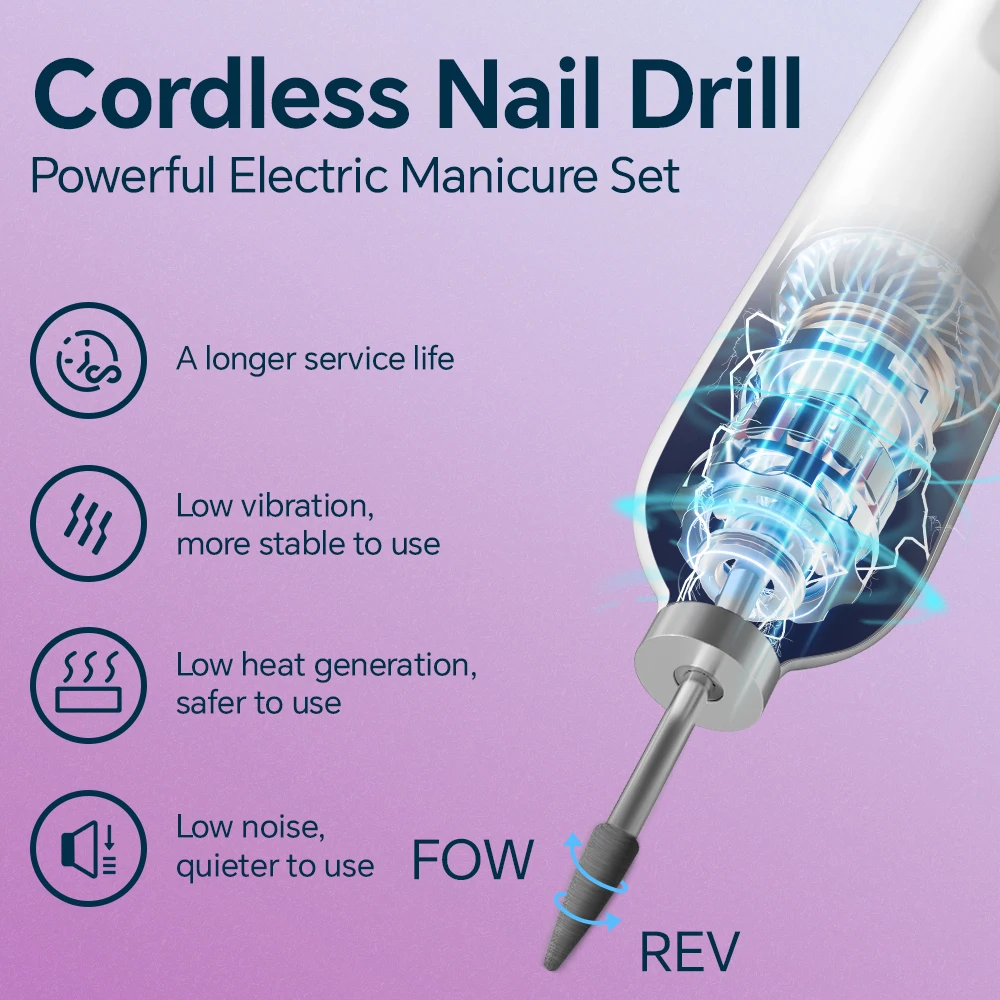 2-in-1 Handheld UV Nail Light and Electric Nail Drill Kit, Rechargeable LED Nail Lamp and Manicure Tool for Gel Nails, Polishing