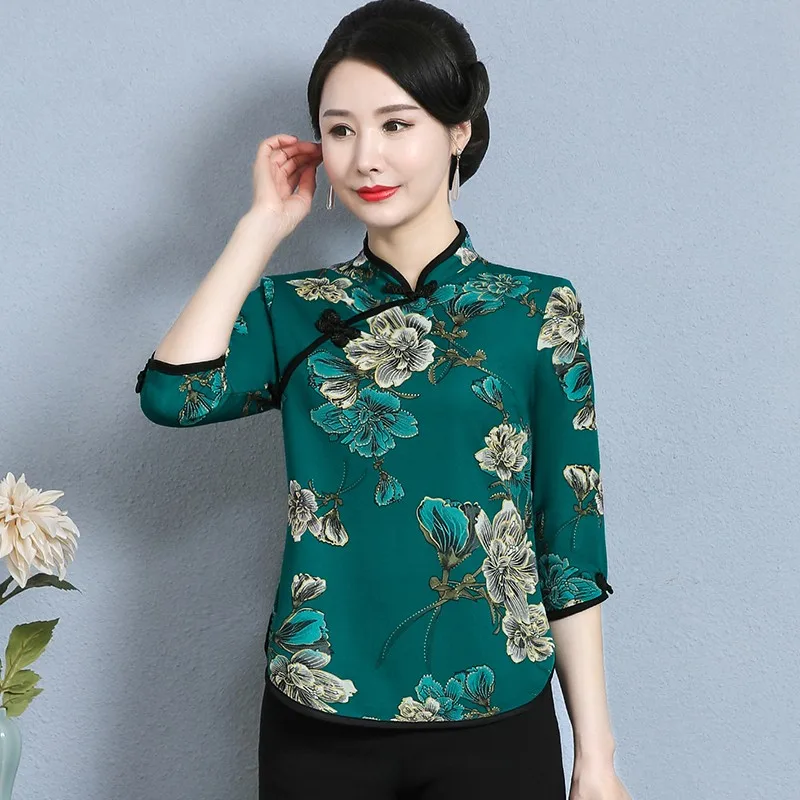 Chemisier Hanfu été – Coton-ramie, Ample, Manches 3/4, Boutons Grenouille – Vêtement Traditionnel Chinois, Taille XL