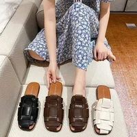 Leather Shoes for Women Low Heel Sandals Mules Slides Outside Woman Slippers Round Toe Flat Designer Natural Skin B Trend Eva F - Image 6