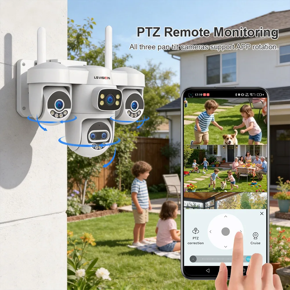 LS VISION 20MP 10X Zoom Four Screens WiFi Security Camera Outdoor 5-Lens Three PTZ Auto Tracking CCTV Camera PC Client Supported 6