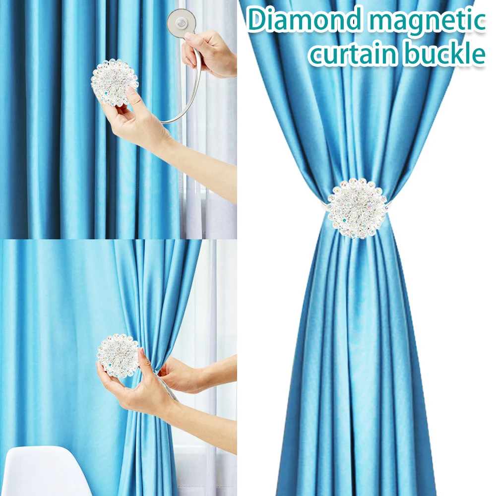 New Magnetic Curtain Tiebacks Decorative Drapery Holdback Crystal Flower  Curtain Clips Buckle with Stretchy Wire Rope No - AliExpress