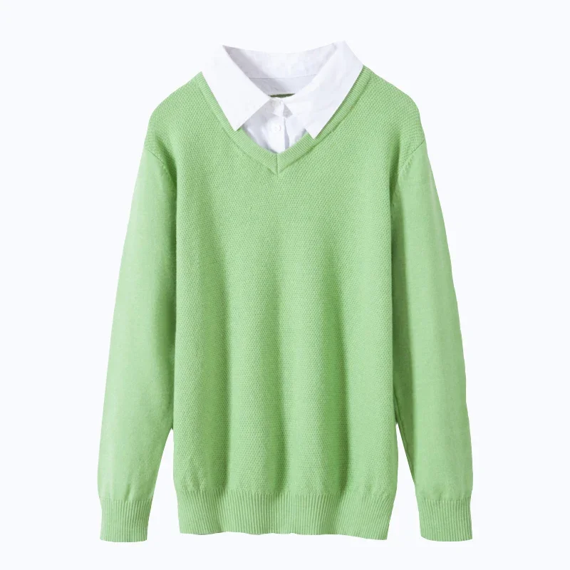 Autumn And Winter Turndown Collar Sweater Fake Two Piece Pullover Knit Loose Versatile Fashion Casual Long Sleeve Top 2