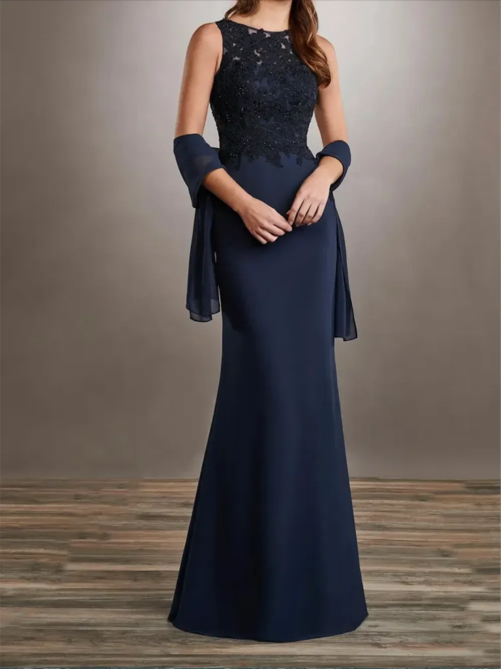 

2024 Dark Navy Mother of the Bride Dresses with Wrap Mermaid Floor Length Mother's Clothing Evening Dresses فستان حفلات الزفاف