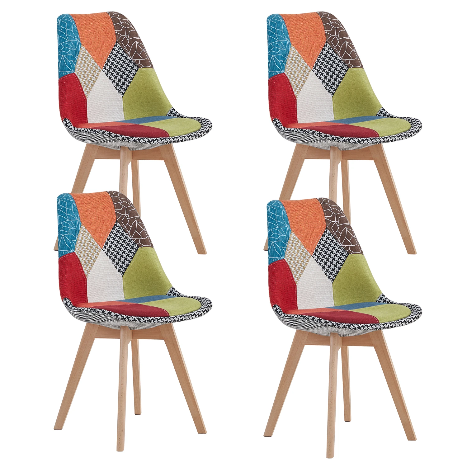Un Set di 4 sedie da pranzo nordiche sedie Patchwork colorate con gambe in  legno e poltrona imbottita per cucina, soggiorno