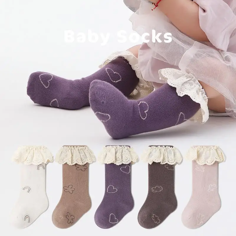 1 Pair Baby Ruffle Socks Cuffed Soft Comfortable Mid Calf Baby Socks