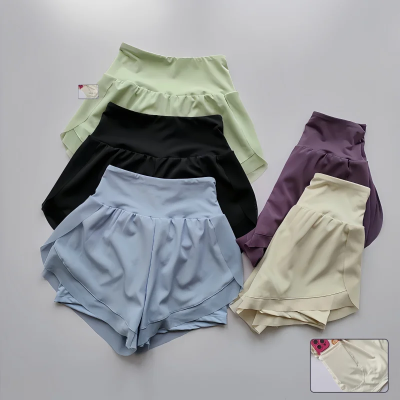 Athletic Summer Women's Sports Running Female Skirt Shorts Mesh with Pockets Quick-Dry Gym Yoga Wear High Waist Workout Pant