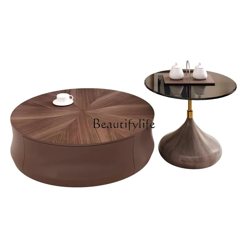 

New Italian High-Grade Light Luxury Living Room round Tea Table Side Table Combination Minimalist Modern Minimalist