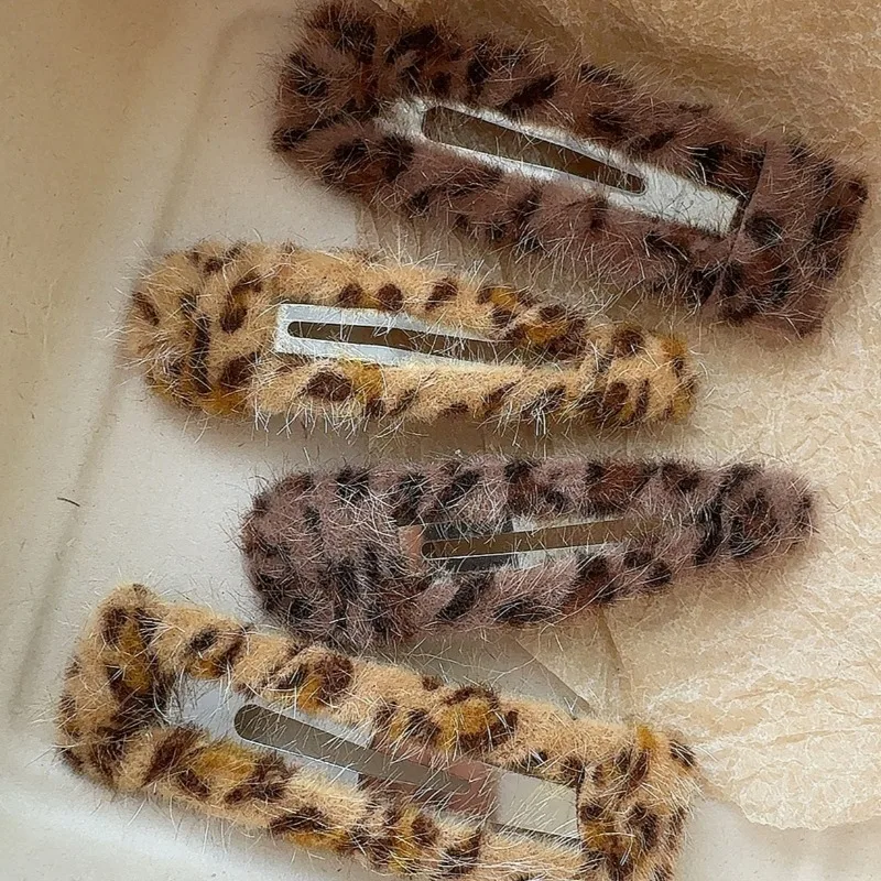 Furry Leopard Print Hair Clips Hairdressing Hairpin Women Enhance Temperament Plush BB Clip Girl Winter Elegant Hair Accessories