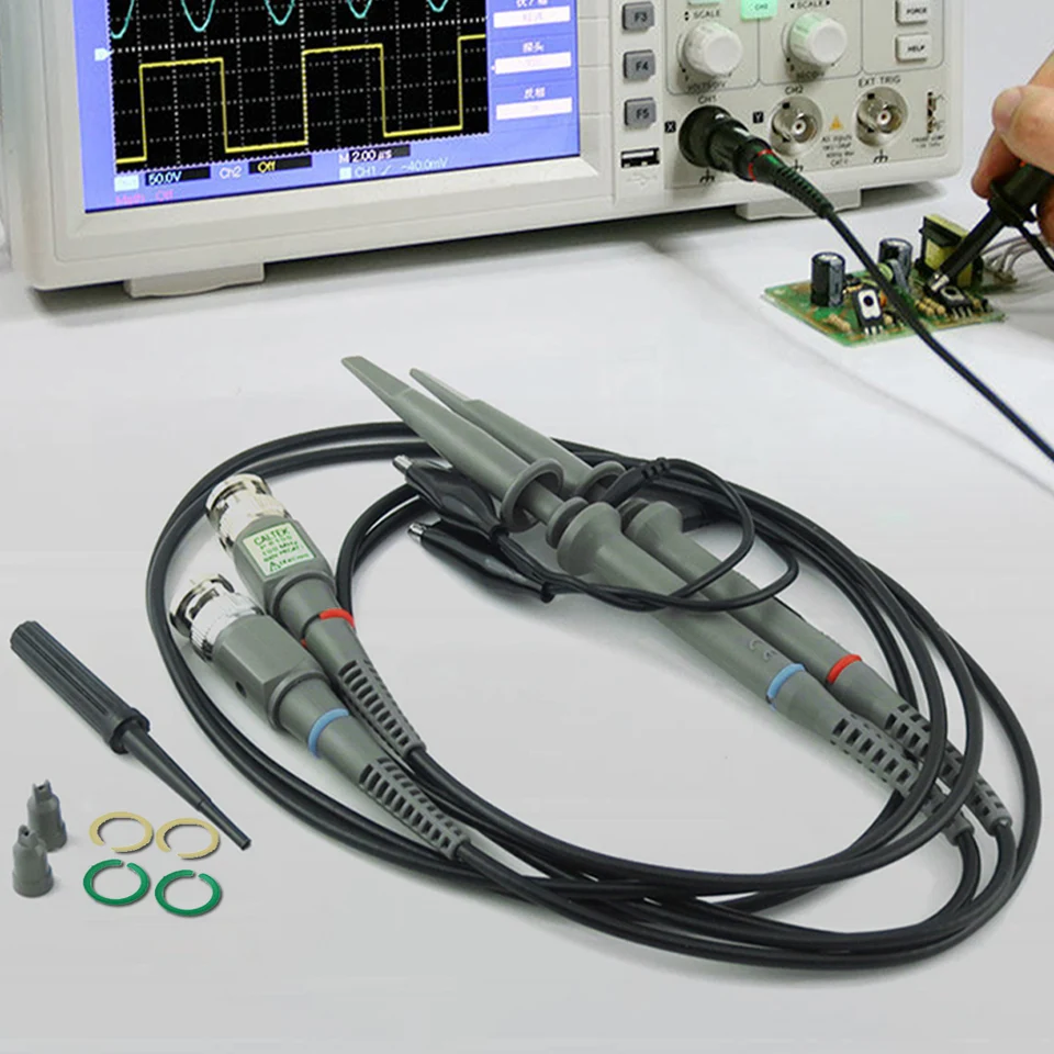 BNC 오실로스코프 프로브 키트, 오실로스코프 클립 프로브 케이블 클램프 프로브 테스트 와이어, 오실로스코프 부품 액세서리,  P6100, 2 팩-Freehip.co.kr