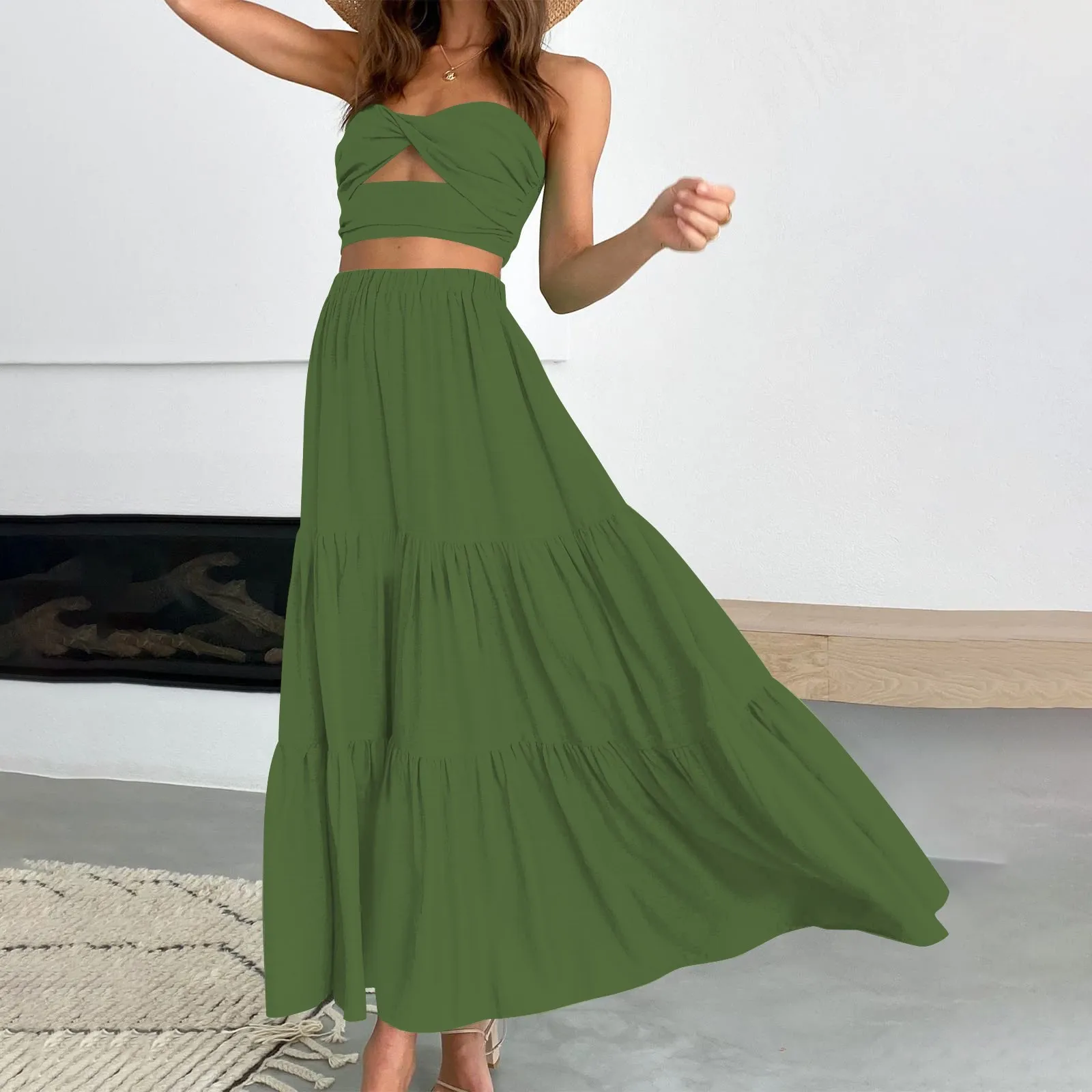 

High-Waisted Draped Pleated Skirt For Women'S Clothing Korean Style Mantel Solid Dress A- Line Long Dress Umbrella Skirts