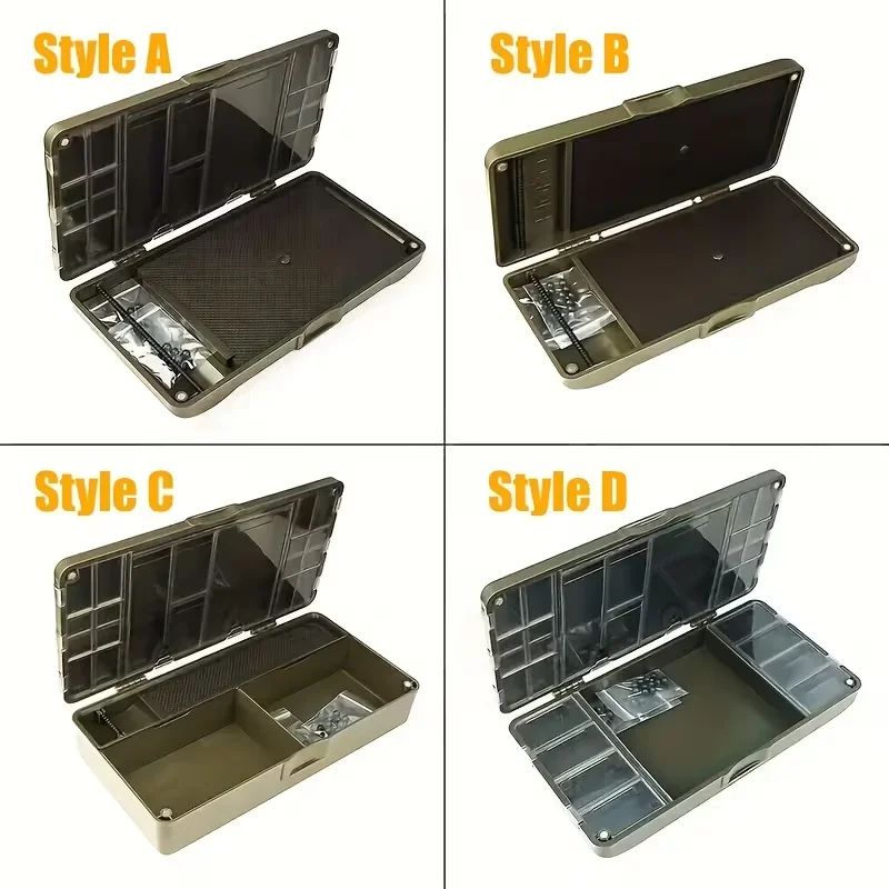 4 styles of portable ABS fishing bait boxes, green storage organizer, with hooks and bait compartments, suitable for carp freshw