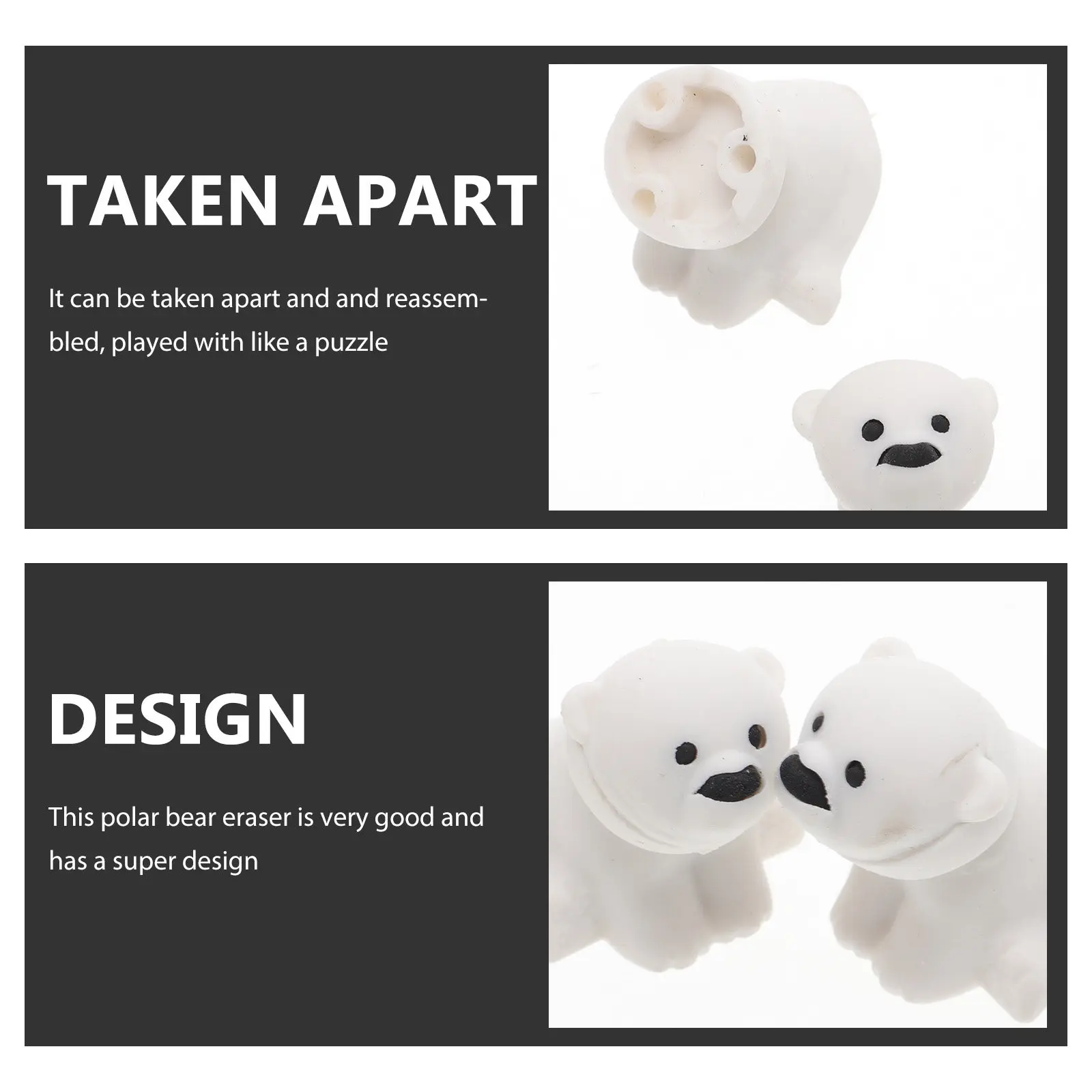 20Pcs 북극곰 고무 지우개 귀여운 동물 지우개 쉬운 지우기 연필 자국 분리 재조립 퍼즐 학습 도구