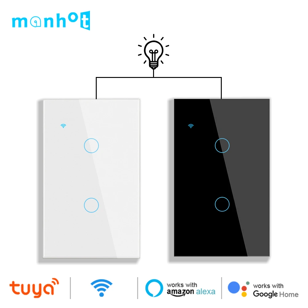 Tuya Smart Wifi US Touch Switch 1Gang 2Way Glass Panel Touch Switches 2Way Stairs Wall Switches For Smart Life Alexa Google Home