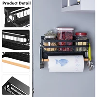 Magnetic Spice Rack for Refrigerator with Hook Paper Towel Holder Rustproof Spice Jars Rack Multi Use Refrigerator Side Shelf 2