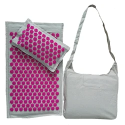 Linen Coconut Palm Acupressure Yoga Mat with Pillow and Carry Bag - Lotus Spike Massage Cushion (3pcs set gray rosy)