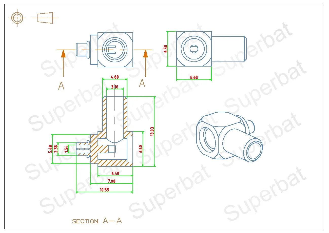 MMCX Crimp Male Right Angle RF Coaxial Connector for RG58 Cable