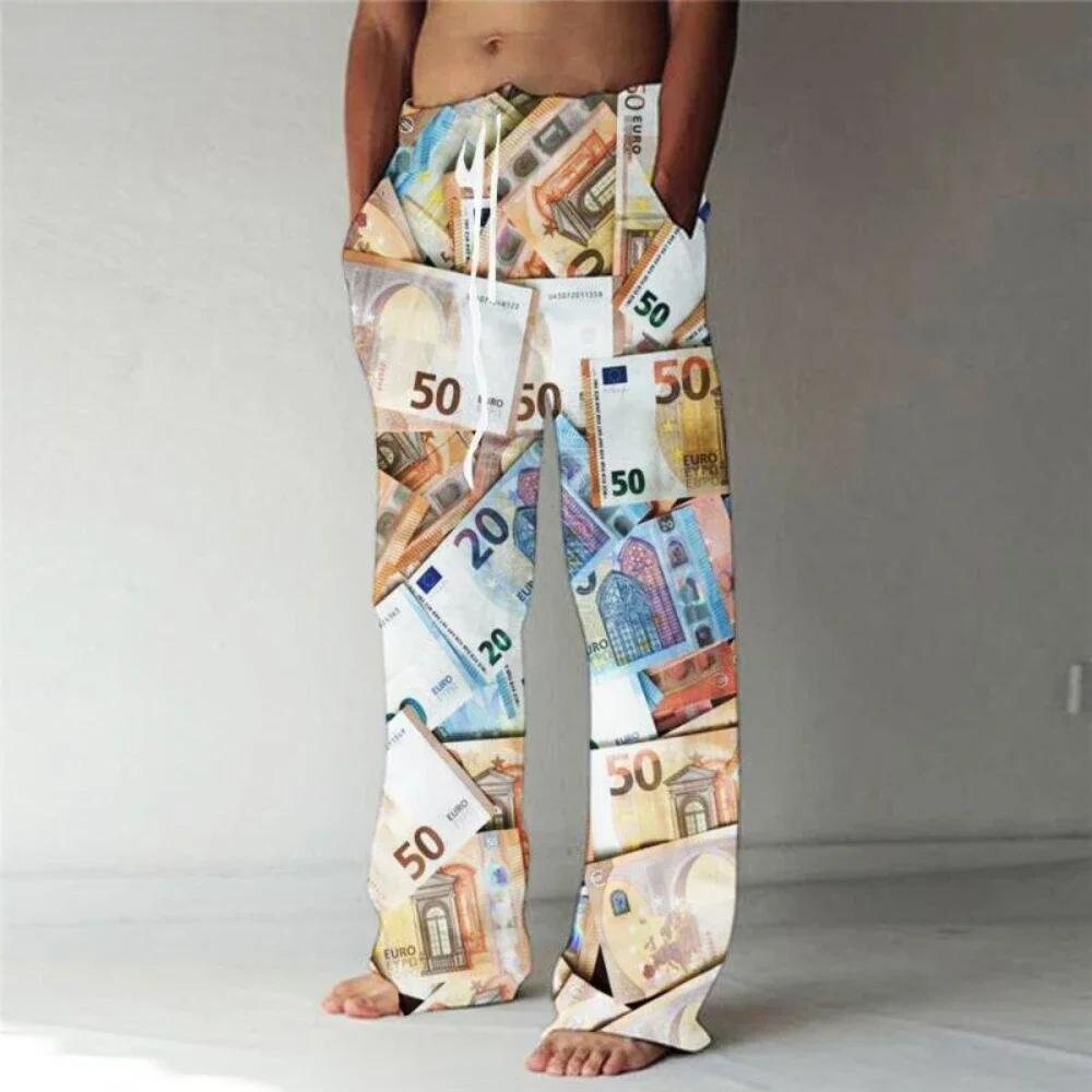 Straight Full Length Wide Leg Pants US Dollar Printed Hipster Casual Joggers Fashion Trousers Streetwear Sweatpants Men Clothing