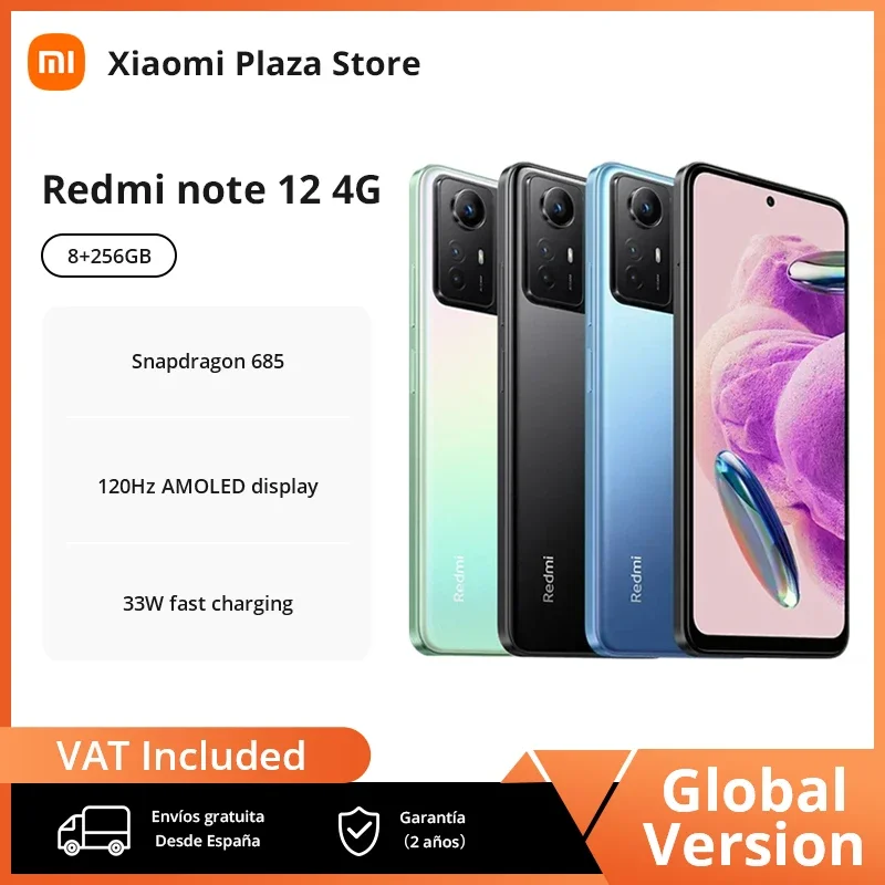 Xiaomi-Smartphone Redmi Note 12, versión Global, 8GB/256GB, 120Hz, Pantalla AMOLED, 33W, carga rápida, Snapdragon 685, cámara de 50MP