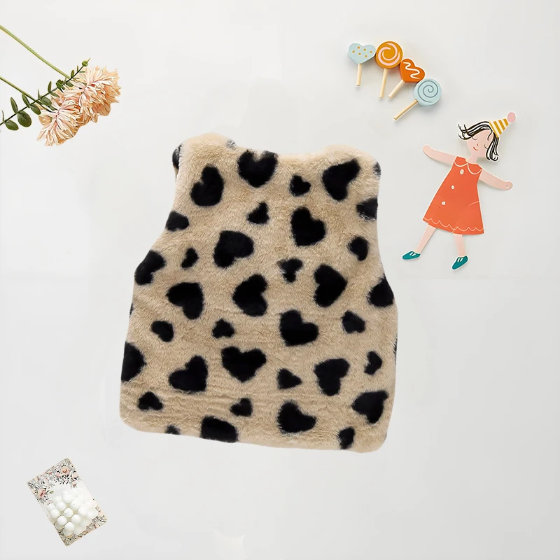 (0-3) Baby Girl Vest Autumn/Winter Baby Girl Love Printed Single breasted Sleeveless Jacket Warm and Fashionable Hairy Vest