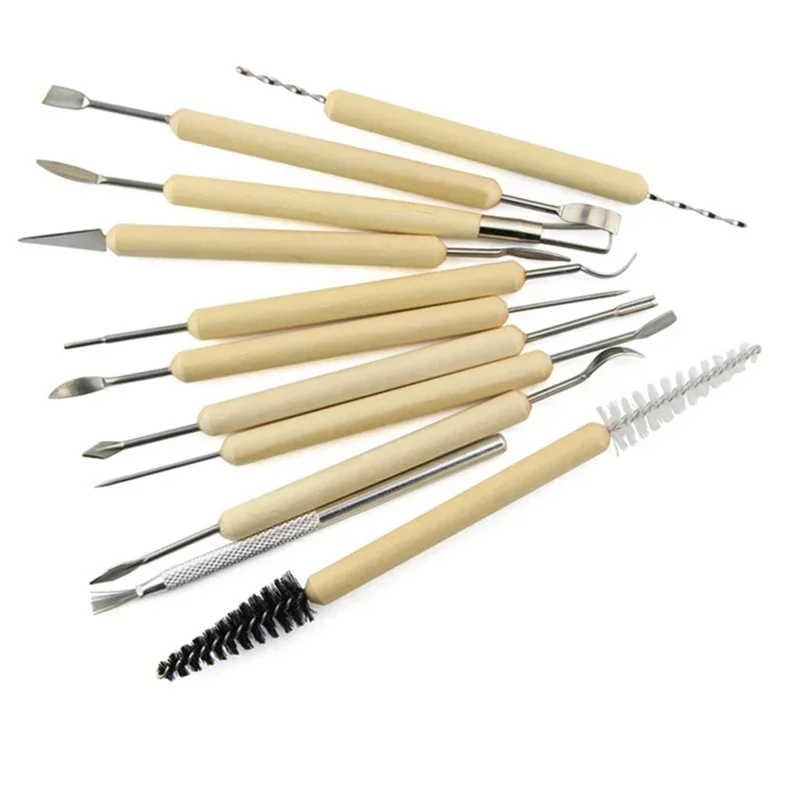 11pieces DIY Art Clay Pottery Tool set Crafts Clay Sculpting Tool kit Pottery & Ceramics Wooden Handle Modeling Tools Gift
