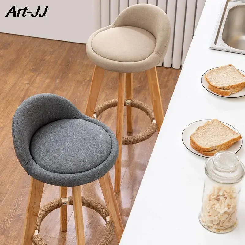 Solid Wood Bar Chair Nordic Rotatable High Foot stool Retro Pub Cafe Night Club High stool Modern Simple Backrest Chair
