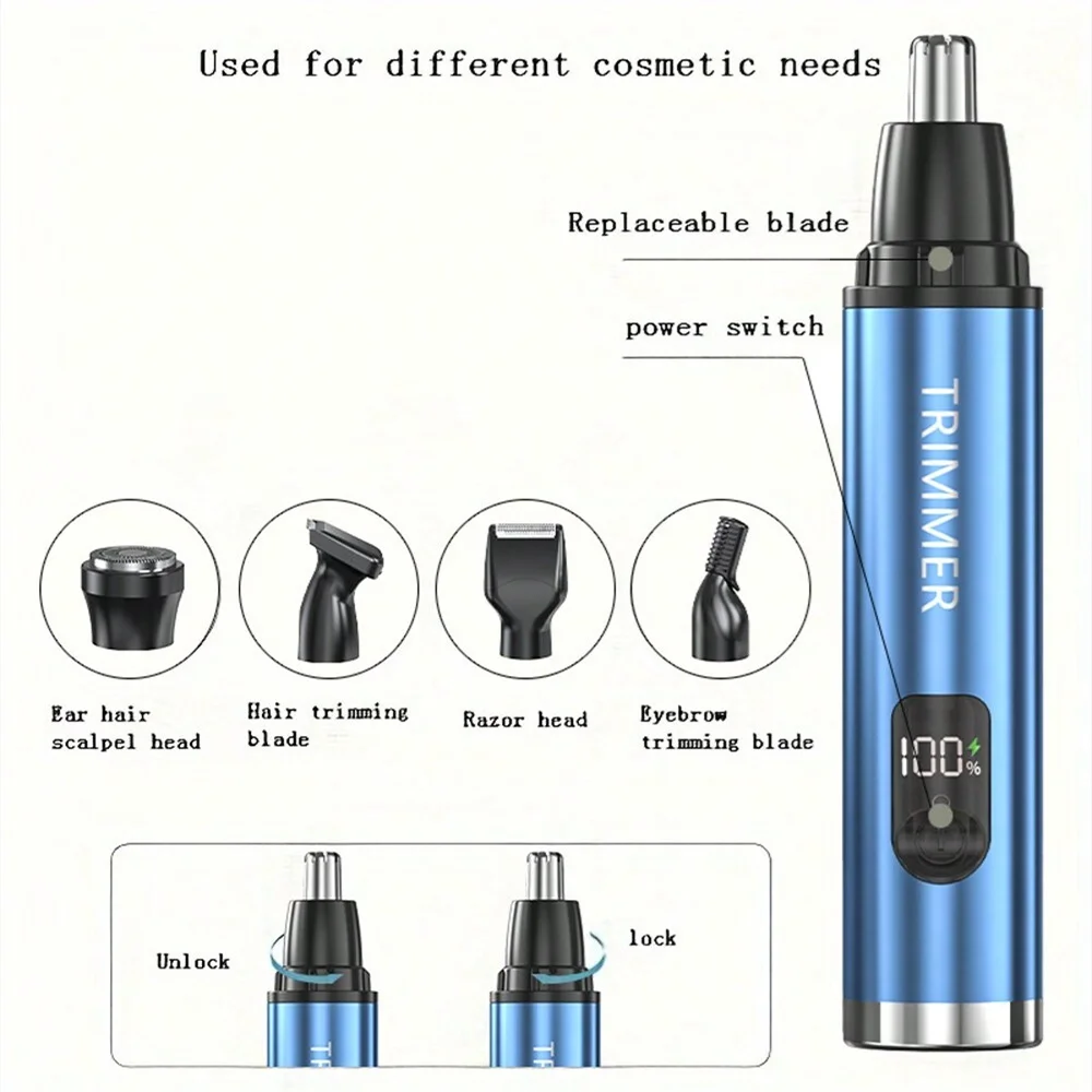 5-in-1 Nose Ear Trimmer for Men with 5 Attachments Digital Screen Display Eyebrow & Body Groomer, USB Rechargeable Shavers