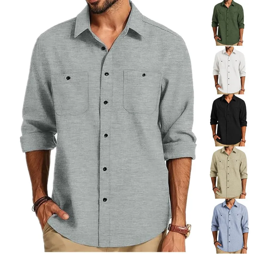 Casual Male Long Sleeve Solid Color Shirt