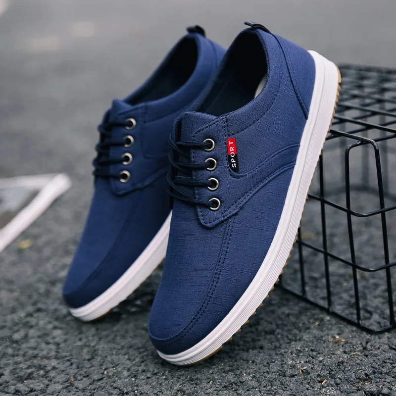 Men's Canvas Shoes Korean Style Breathable Round Head Lace Up Sneakers Casual Work Comfortable Trainers Zapatillas De Deporte 5