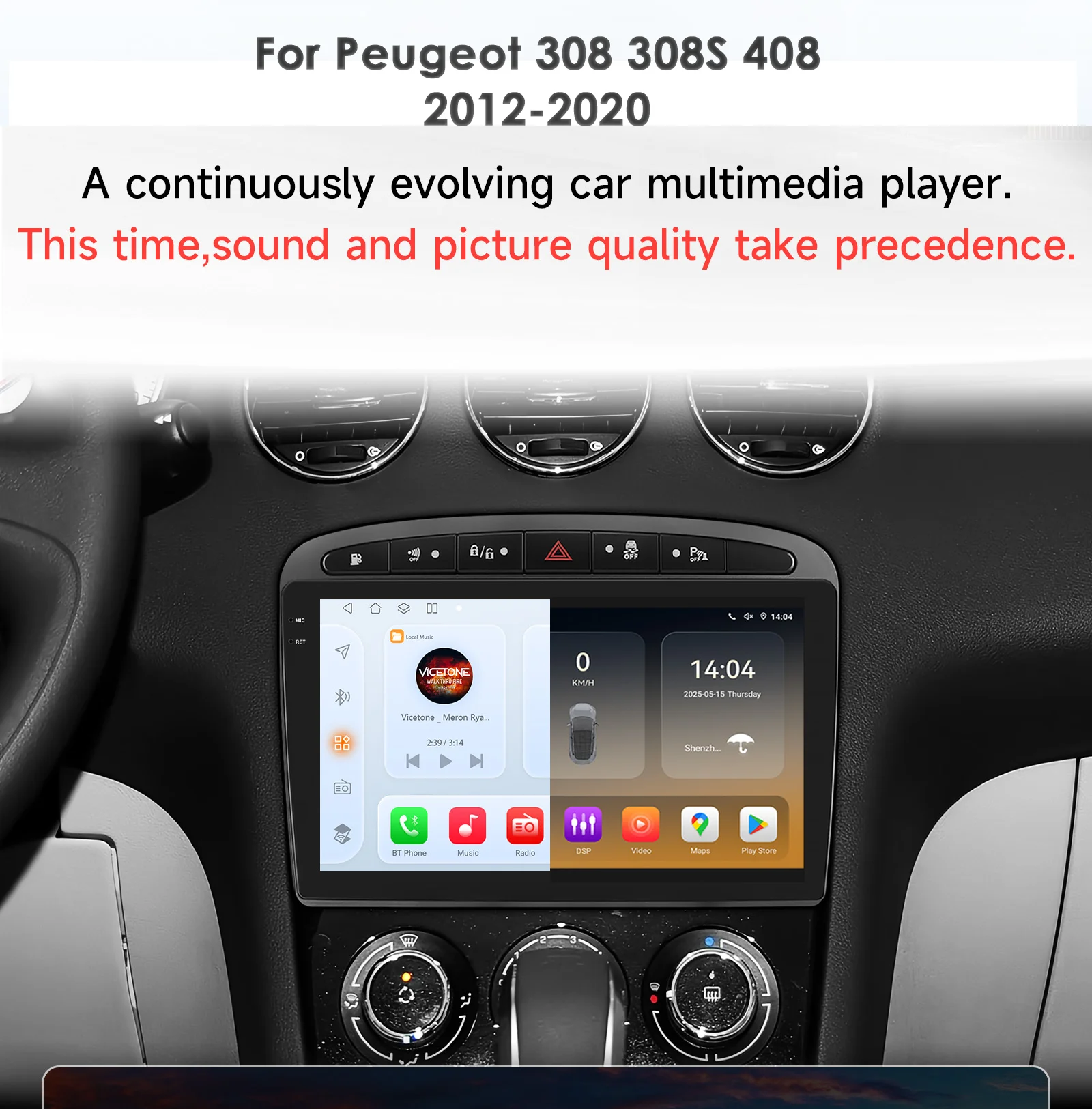 Snapdragon 6115 Carplay Android 14 autoradio pour Peugeot 308 308SW Autoradio GPS 360 caméra multimédia 2din RDS