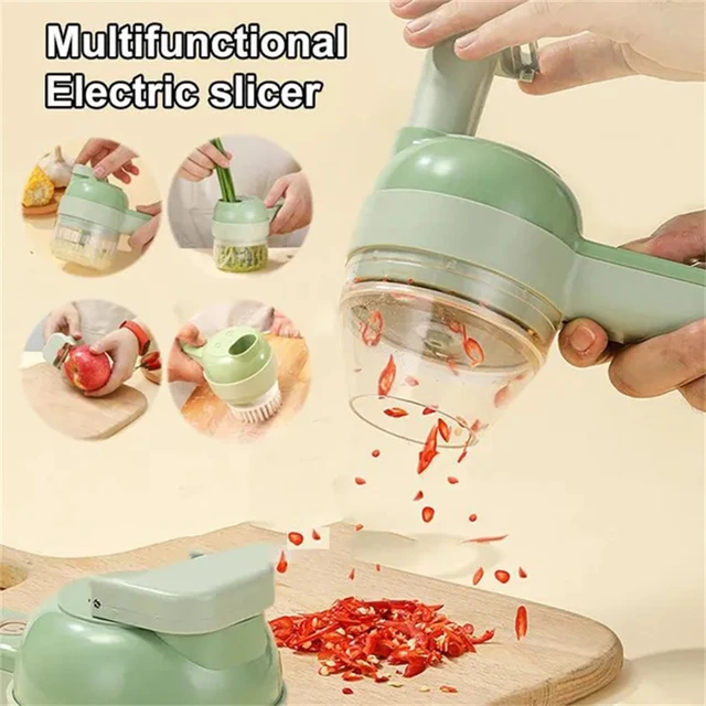 4 In 1 Handheld Electric Vegetable Cutter Set Wireless Mini Food Chopper  Vegetable Slicer For Garlic Pepper Onion Ginger Meat - Fruit & Vegetable  Tools - AliExpress