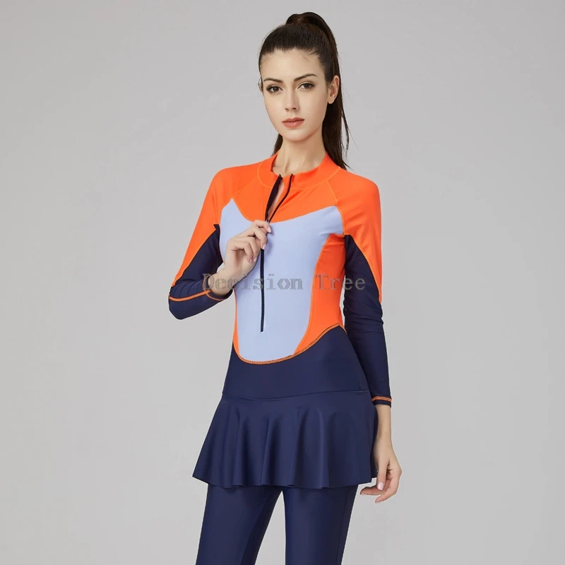 جمبسوت بأكمام طويلة للنساء المسلمات ، ملابس سباحة قابلة للتنفس ، ملابس غوص وركوب الأمواج ، مقاس كبير ، واقي من الشمس ، مرن ، بنطلون طويل ،