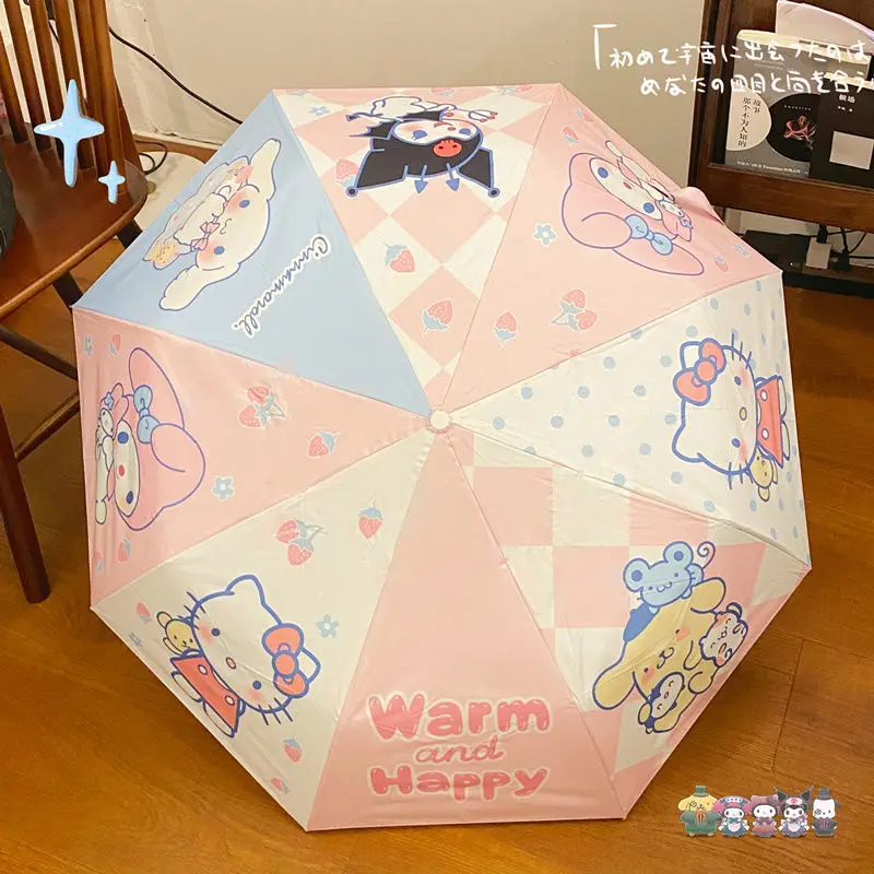 

Sanrio Kawaii Hello Kitty Automatic Umbrella Anime Cinnamoroll Kuromi My Melody Cute Portable Rain Sunscreen Folding Accessories