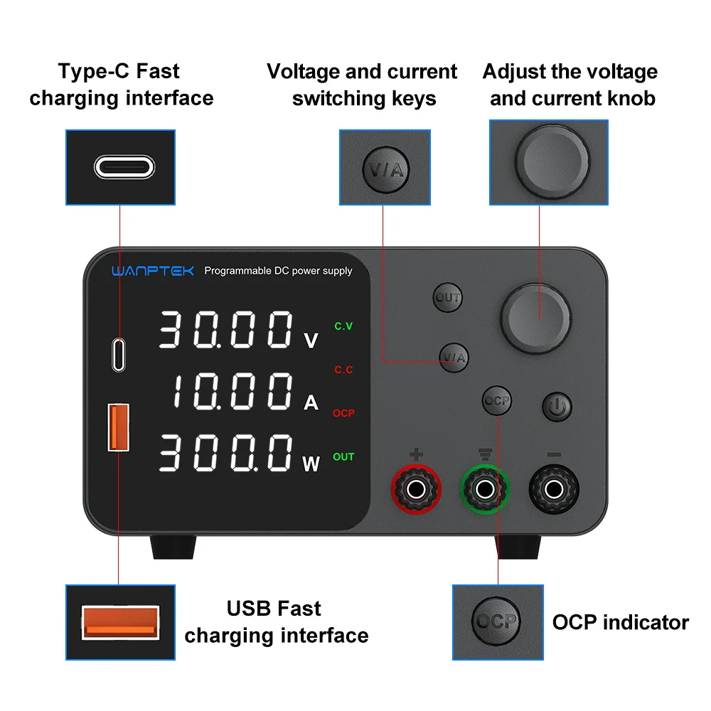 실험실 벤치 전원 공급 장치, 300W, 30V, 10A, 가변 디지털 소스, 60V, 5A 전압 안정기