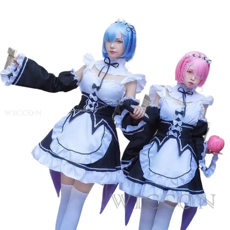 

Anime Ram/Rem Lolita Maid Cosplay Costumes Vestido Re:zero Kara Hajimeru Isekai Seikatsu Halloween Costumes for Women Loli Dress