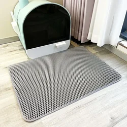 Double Layer Non-Slip Waterproof Cat Litter Mat - Wear Resistant & Easy to Clean - 23.6X35.4in-60X90CM (Gery)