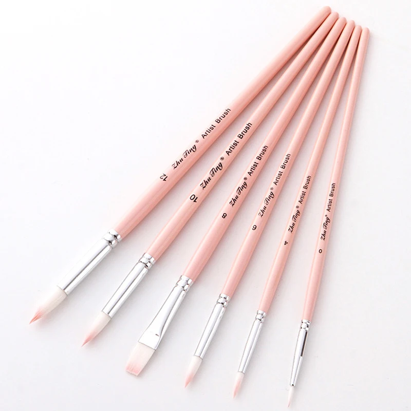 6PCS/Set Nylon Hair Painting Brush Macaron Color Wooden Handle Brush Pen DIY Watercolor Oil Acrylic Painting Brushes Art Supply 2