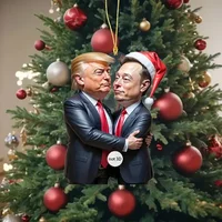 Funny Trump and Musk Hug Pendant Acrylic Funny Donald Trump 2D Keychain School Bag Pendant Christmas Tree Decoration Car Pendant 1