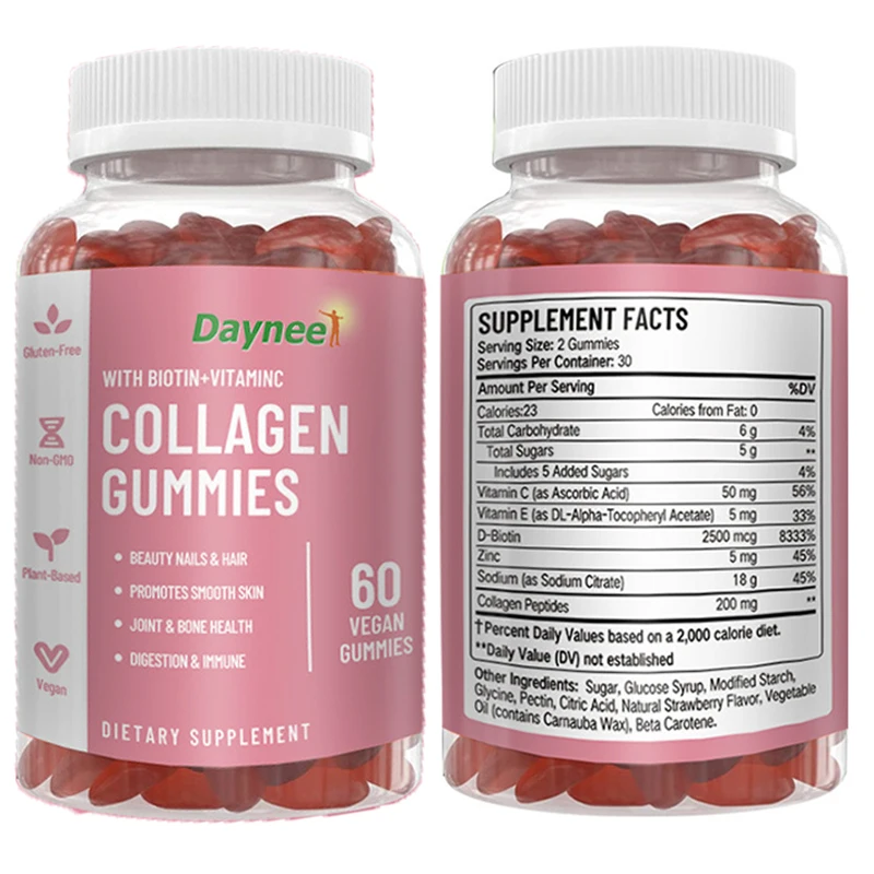 

2 bottles collagen gummy promotes smooth skin replenishes lost collagen strengthens nails hair supports healthy bones joints