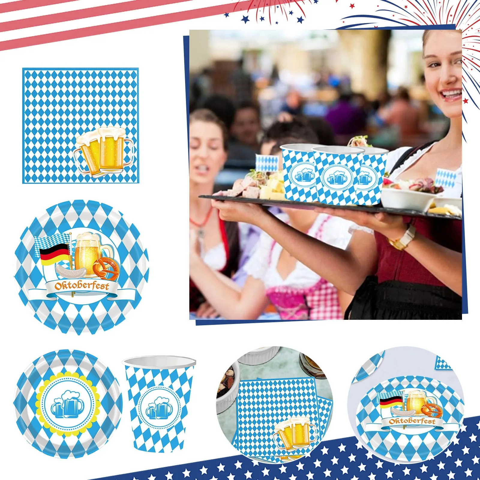 Event Decorations Oktoberfest Party Kit Disposable Tableware Paper Plates Cups Napkins Beer Festival Decorative Plates