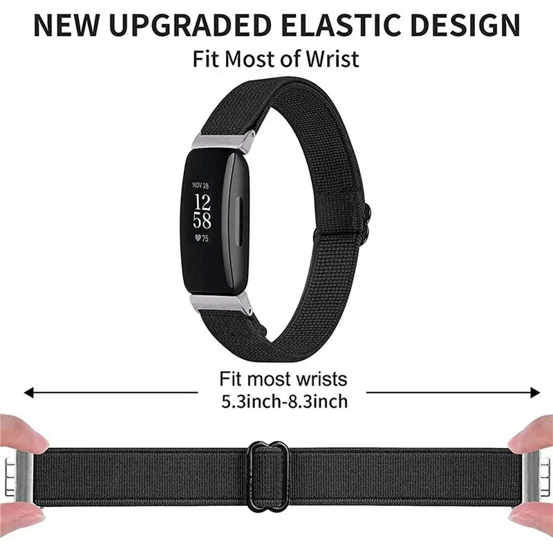 안정적인 성능-2X 스마트 시계 밴드(Fitbit Inspire 2/Inspire HR용), 탄성 조절 가능 소프트 스트랩 손목밴드 교체 B