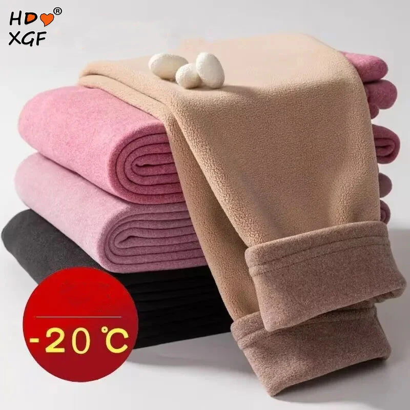 

Autumn Winter Elastic High Waist Knitted Leggings Women Vintage Plus Velvet Thickening Solid Color Pants Simple Warm Sweatpants