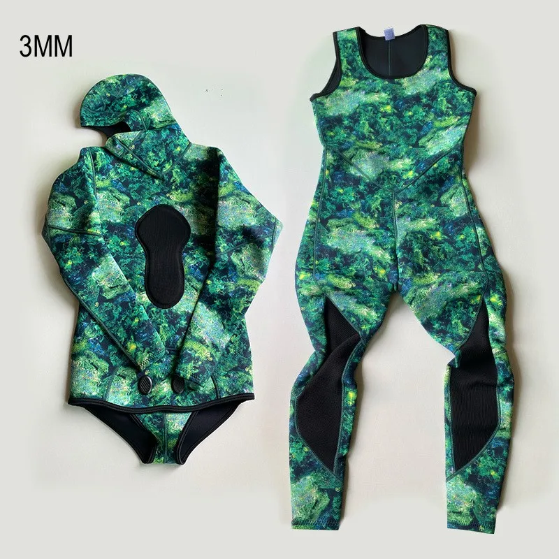 

3MM Two Pieces Camo Neoprene Spearfishing UnderWater Hunting Snorkeling Diving Suit Scuba Keep Warm Kayaking Swim WetSuit