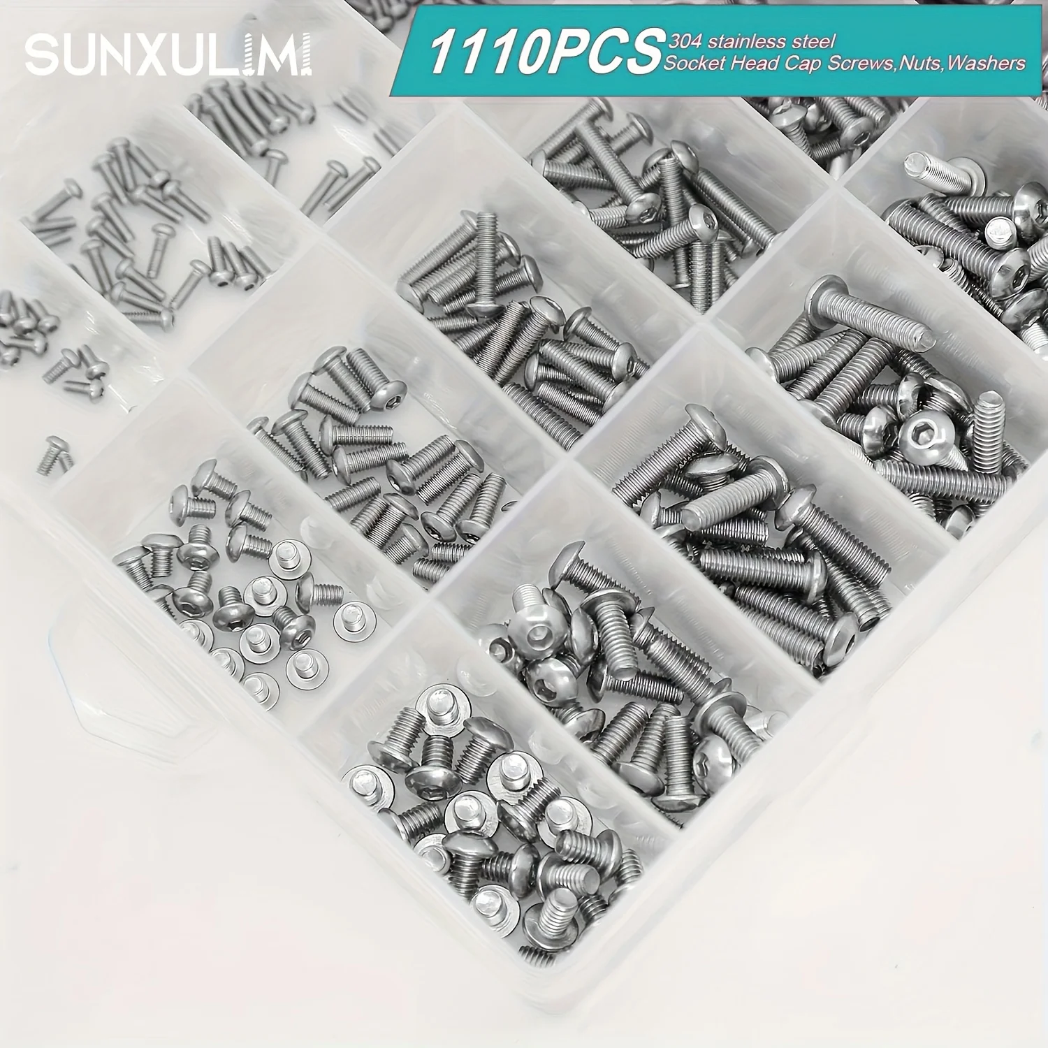1110 Pcs 304 Stainless Steel Screws Bolts and Nuts Button Head Socket Cap Screws and Nuts Washers Assortment Kit