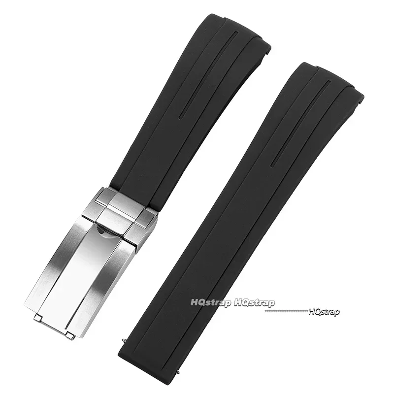 Waterproof Silicone Sport Watch Strap with Curved Ends and Folding Buckle